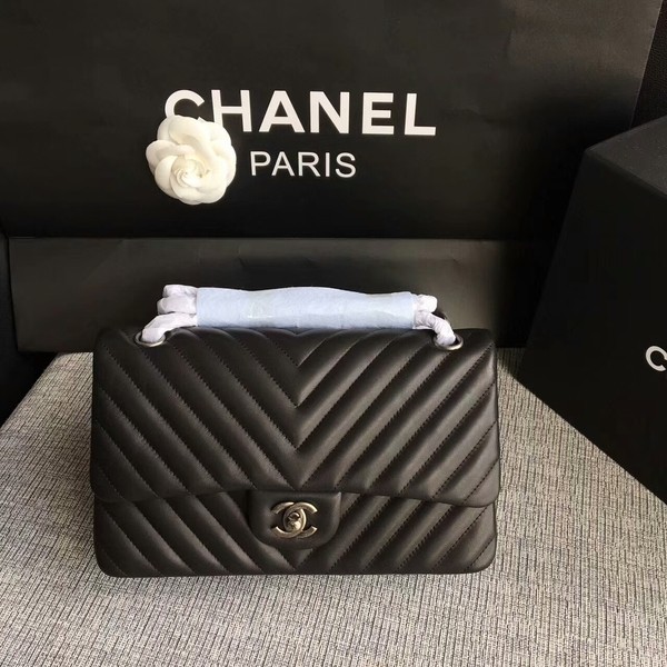 Fake Chanel Flap Shoulder Bags Black Original Sheepskin CF1112 Silver HY25960ny77