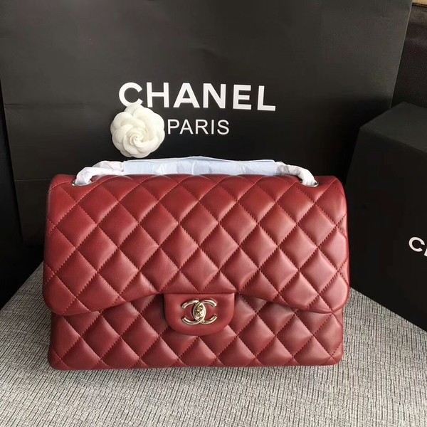 Fake Chanel Flap Shoulder Bags Dark Red Original Lambskin Leather CF1113 Silver HY6539Lh27