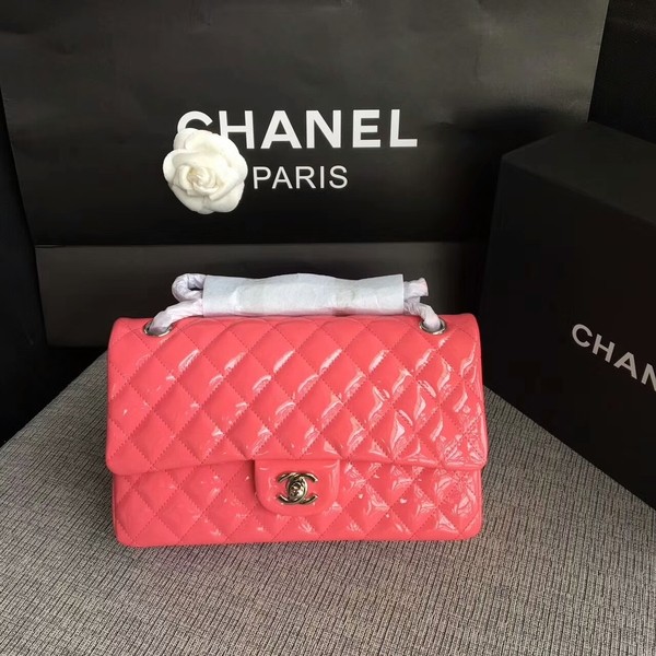 Fake Chanel Flap Shoulder Bags Pink Original Patent Leather CF1112 Silver HY27055ny77