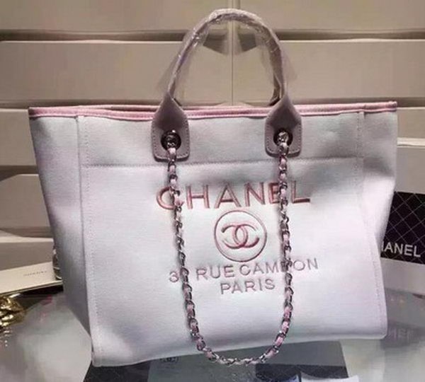 Fake Chanel Large Canvas Tote Shopping Bag A5002 Light Pink HY26830tu77