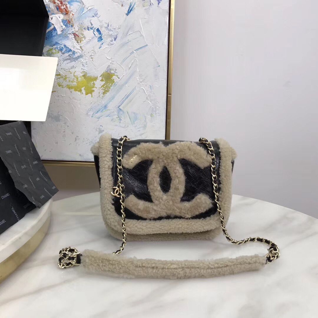 Fake Chanel Origianl Leather Shoulder Wool Bag CC87527 Black HY22281RY48