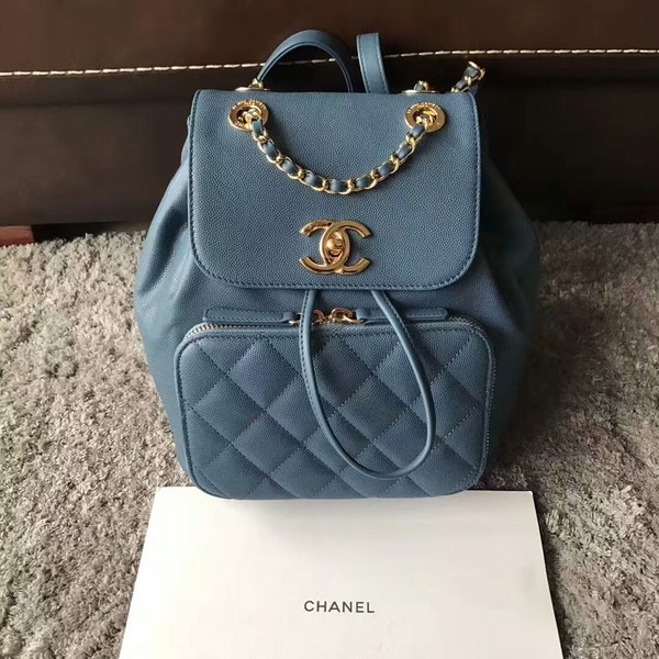 Fake Chanel Original Calfskin Leather Backpack CHA2589 Blue HY23212qZ31