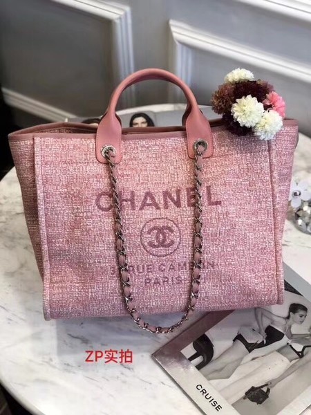 Fake Chanel Original Canvas Leather Tote Shopping Bag 92298 Pink HY15740ny77