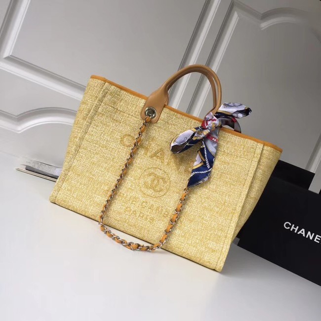 Fake Chanel Original Tote Shopping Bag Canvas Calfskin & Silver-Tone Metal 92298 Yellow HY5742lF58