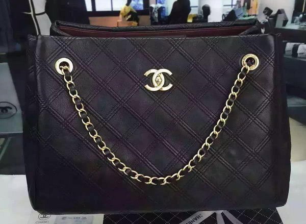 Fake Chanel Shopper Bag Calfskin Leather A98052 Black HY19742xE84