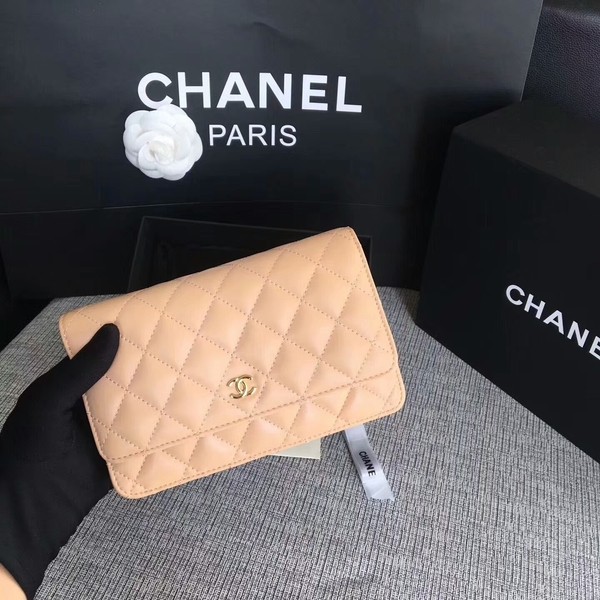 Fake Chanel WOC Flap Bag Camel Original Sheepskin Leather 33814 Glod HY2411pE71