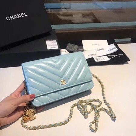 Fake Chanel WOC Original sheepskin Leather Flap Shoulder Bag D33814 Light blue HY8973xR88