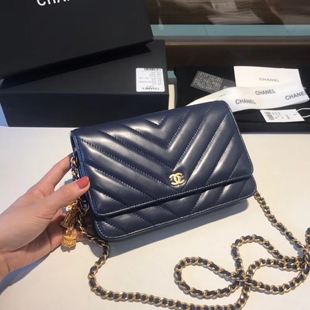 Fake Chanel WOC Original sheepskin Leather Flap Shoulder Bag D33814 Royal Blue HY16105ny77