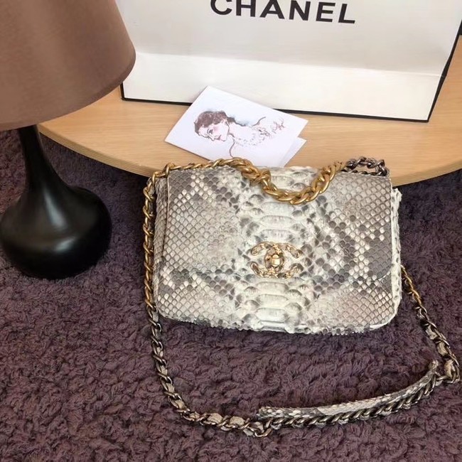 Fake Cheap CHANEL 19 Flap Bag Original Snake skin flap bag AS1160 grey HY5455Kt89