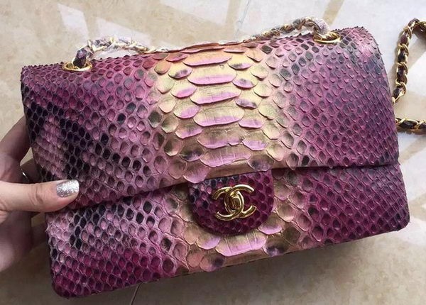 Fake Cheap Chanel 2.55 Series Flap Bags Light Purple Pink Original Python Leather A1112SA Gold HY16405Kt89
