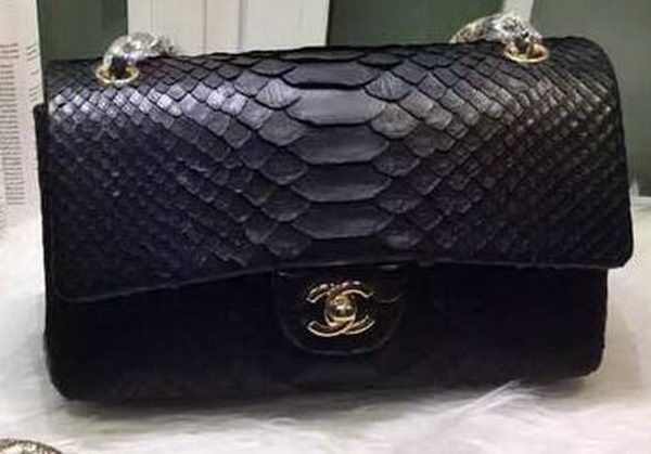 Fake Cheap Chanel 2.55 Series Flap Bags Original Snake Leather A1112SA Black HY345Kt89
