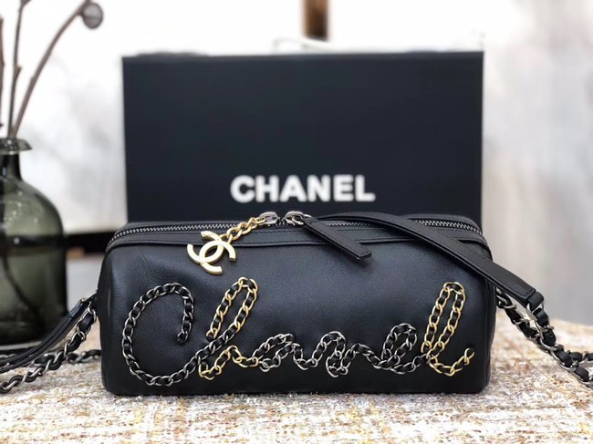 Fake Cheap Chanel Original Sheepskin Leather Bowling Bag AS1779 black HY2900Kt89