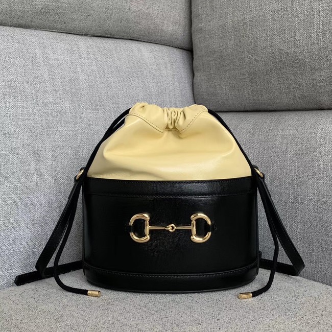 Fake Gucci 1955 Horsebit bucket bag 602118 black&cream HY7145Iw51
