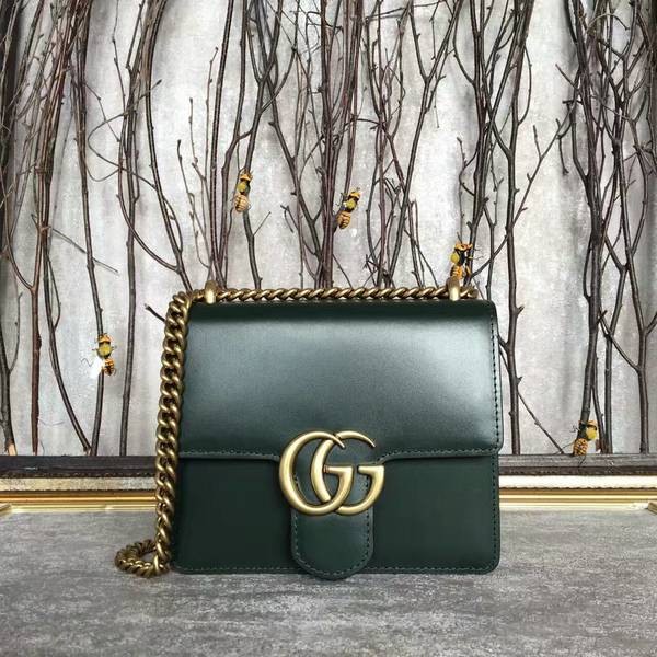 Fake Gucci GG Original Marmont Leather Shoulder Bag 431384A Dark Green HY6916QF99
