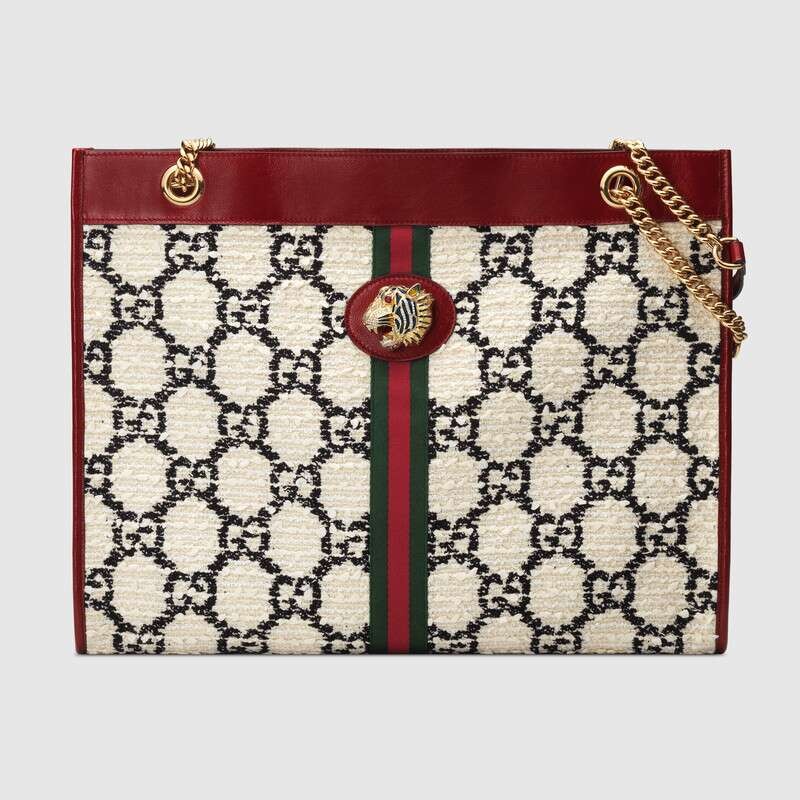 Fake Gucci Rajah GG tweed large shopping bag 537219 white HY3940kw88