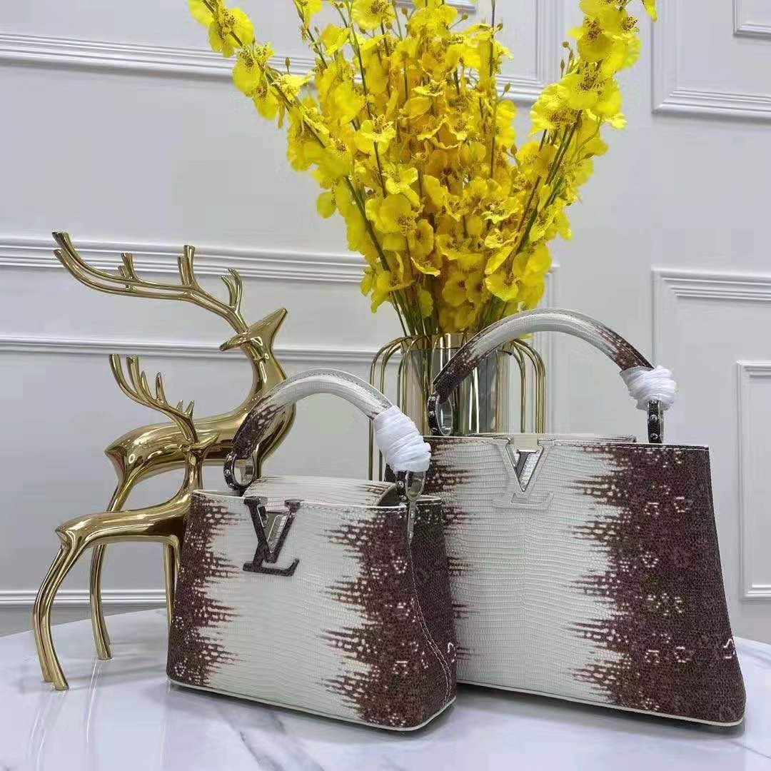 Fake Louis Vuitton CAPUCINES PM Original Lizard Leather M52386 White HY26068bz90