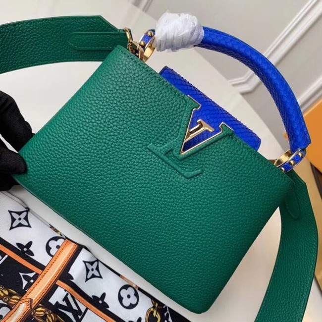 Fake Louis vuitton original taurillon leather Capucines Mini N95509 green HY21654eZ32