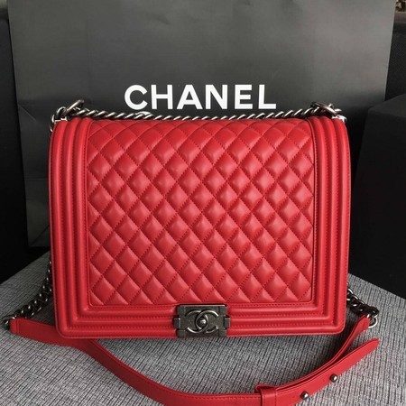 Fashion Boy Chanel Flap Shoulder Bag Red Original Sheepskin Leather A67087 Silver HY685Of26
