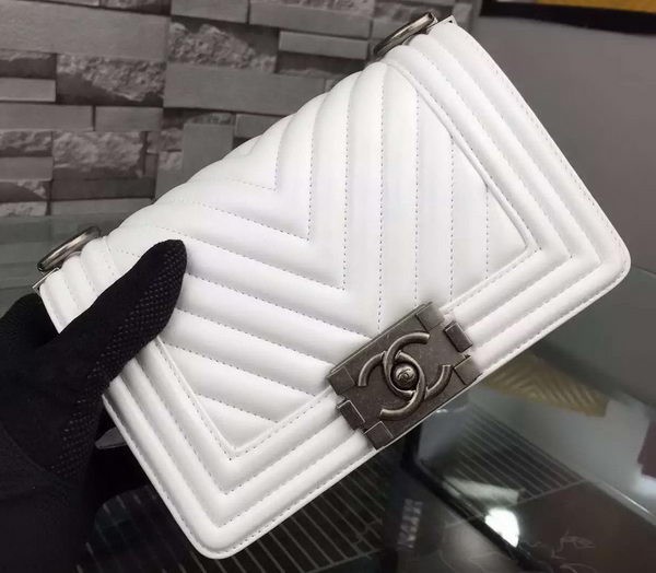 Fashion Boy Chanel mini Flap Bag Original Chevron Sheepskin Leather A5707 White HY6315OM51