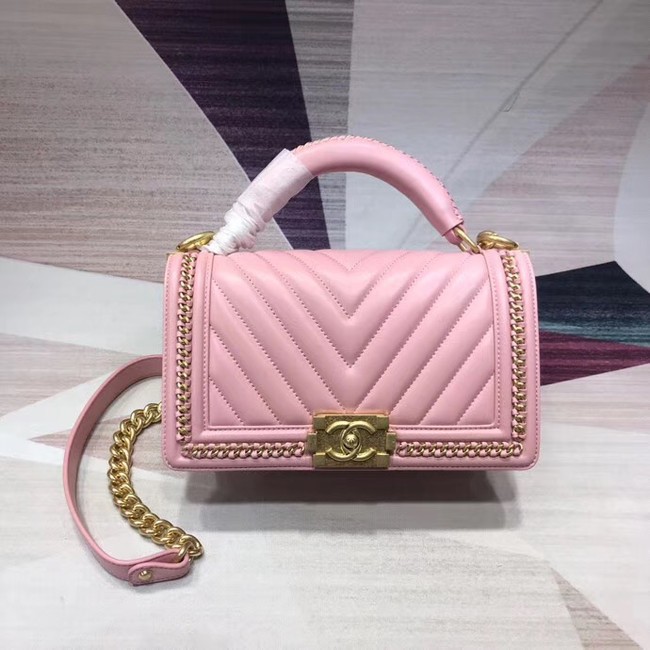 Fashion Chanel Leboy Original leather Shoulder Bag V67086 pink & gold -Tone Metal HY22220Of26
