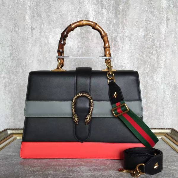 Fashion Gucci Now Bamboo Shopper Bag 421999A Black&Grey&Red HY21490Of26