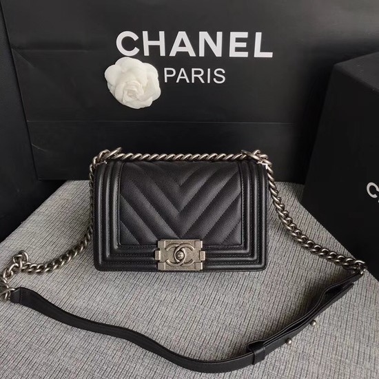 First-class Quality Chanel Le Boy Flap Shoulder Bag Original Caviar Leather P67085 black silver Buckle HY15472VJ28