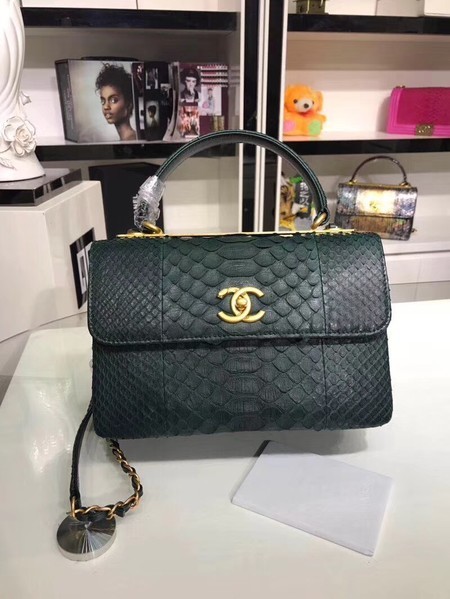 First-class Quality Chanel Original Snake skin Leather Tote Bag A92236 Blackish green HY20833Sf41