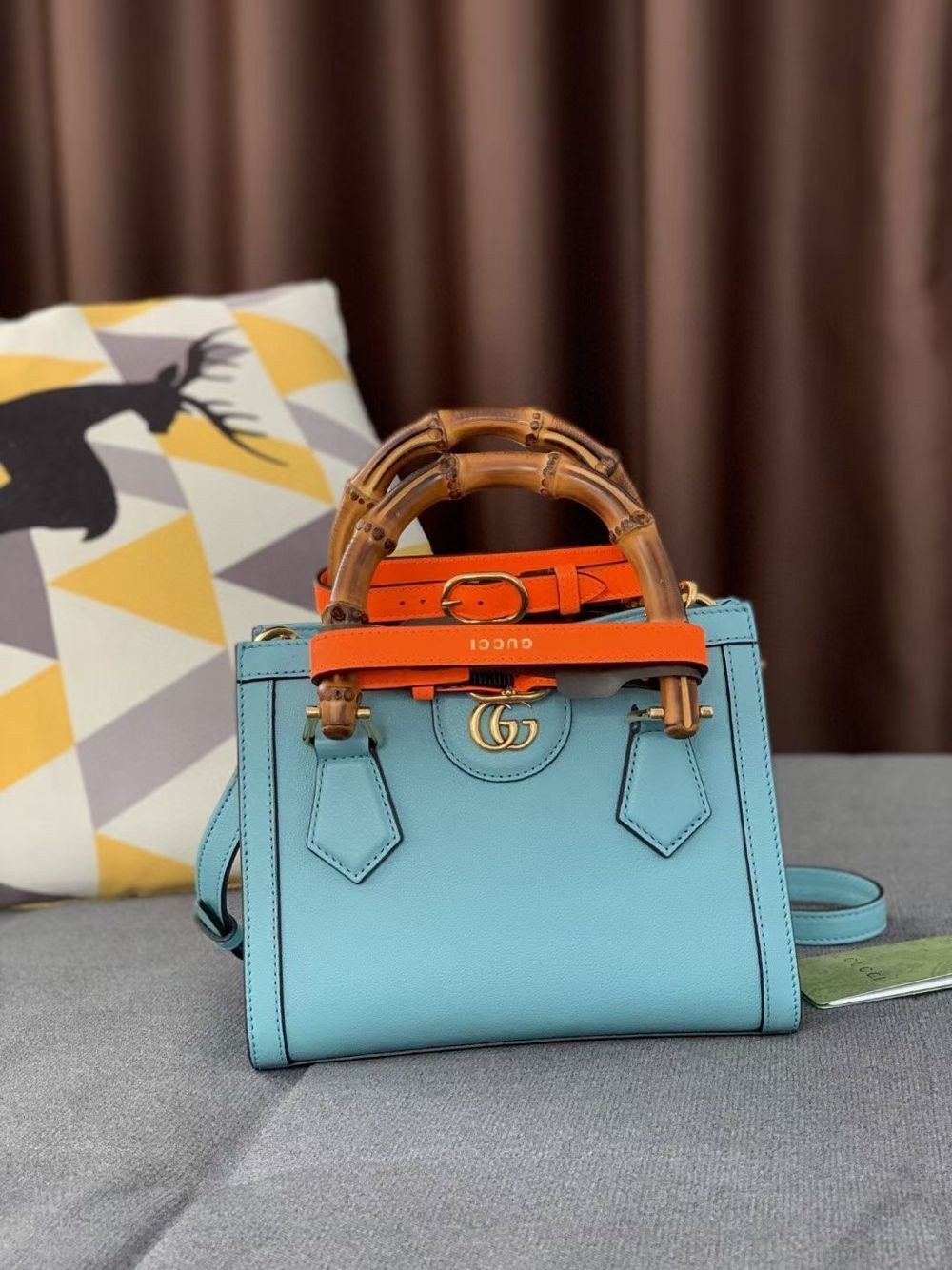 Gucci Diana GG Bamboo Top Handle Original Leather Bag 660195 655661 Light Blue HY3308SS41