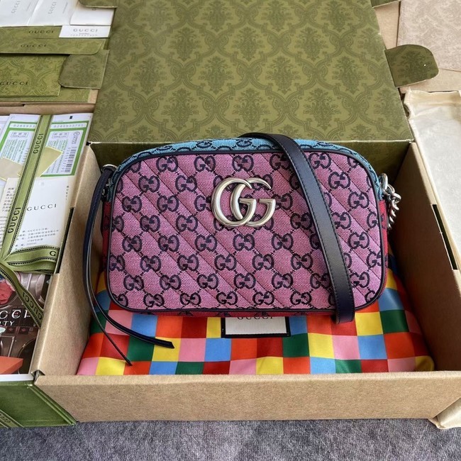 Gucci GG Marmont Multicolor small shoulder bag 447632 Green&yellow&red& powder HY14845hT91