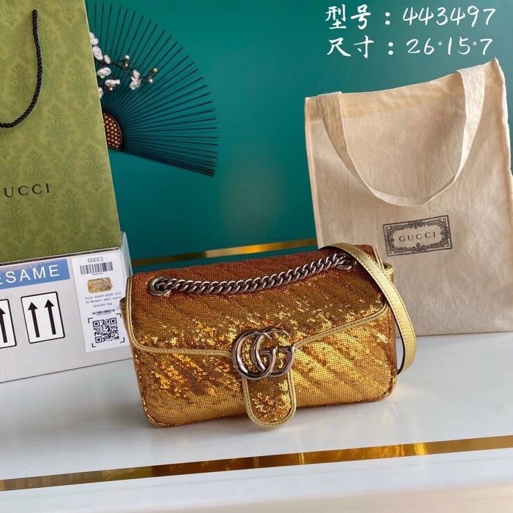 Gucci GG Marmont Sequin Mormont Small Shoulder bag 443497 gold HY3014sp14