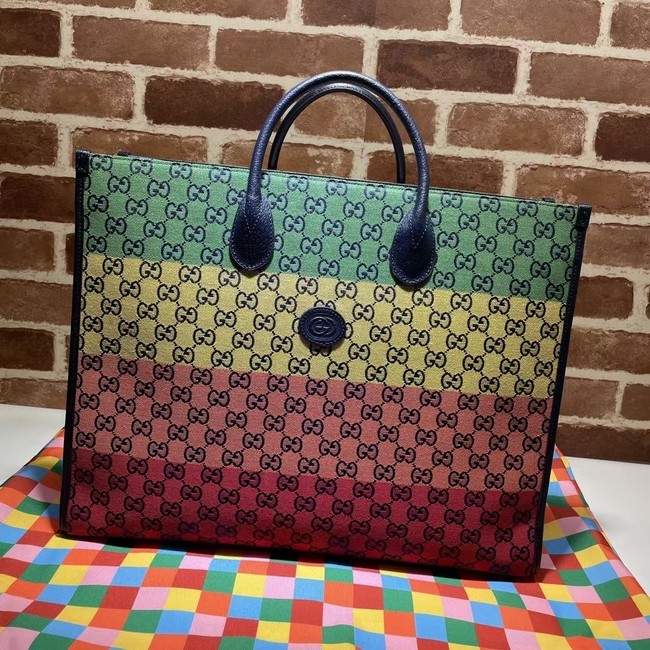 Gucci GG shopping bag 659980 Green&yellow&red& powder HY16639Kf26