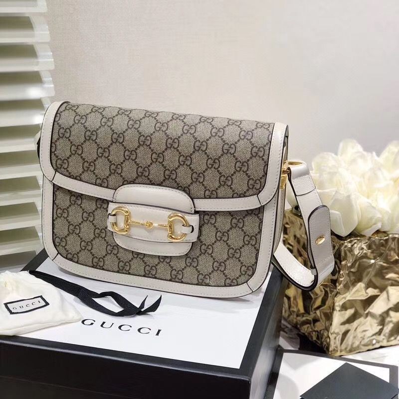 Gucci Horsebit 1955 GG Supreme Bag 602204 White HY9738dN21