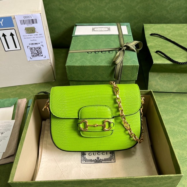 Gucci Horsebit 1955 lizard mini bag 675801 Fluorescent green HY9376NP24