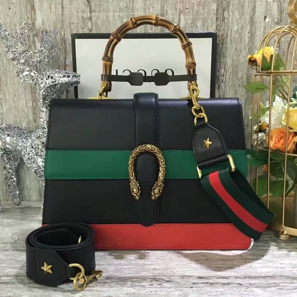 Gucci Now Bamboo Shopper Bag 421999A Black&Green&Red HY2800hT91