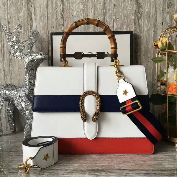 Gucci Now Bamboo Shopper Bag 421999A Whtie&Red&Dark Blue HY796VF54