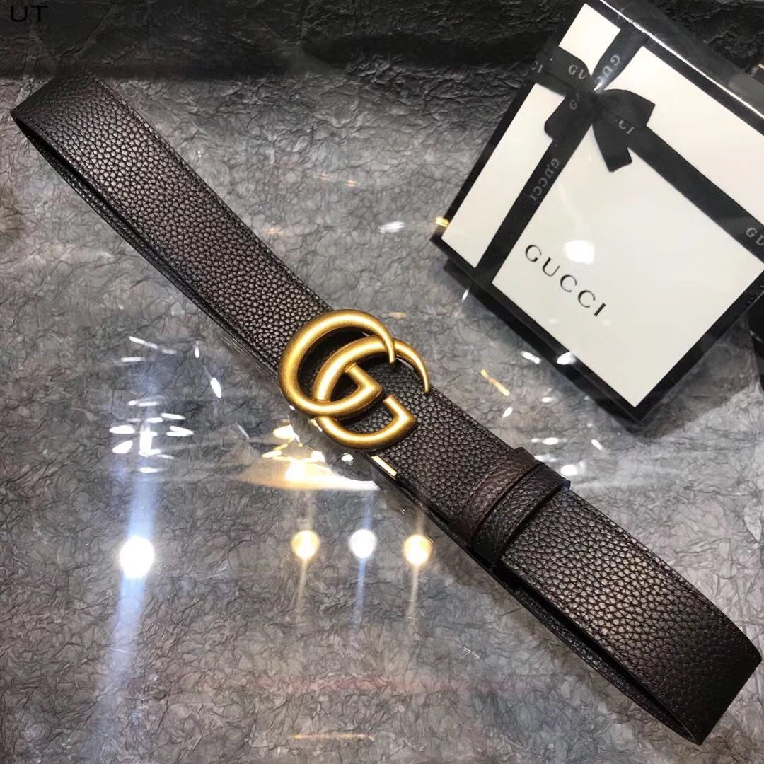 Gucci Original Litchi Leather 4CM Wide Available on both sides Belt 68884C Black & Brown HY25429KX22