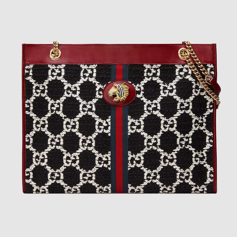 Gucci Rajah GG tweed large shopping bag 537219 black HY8199Xr72