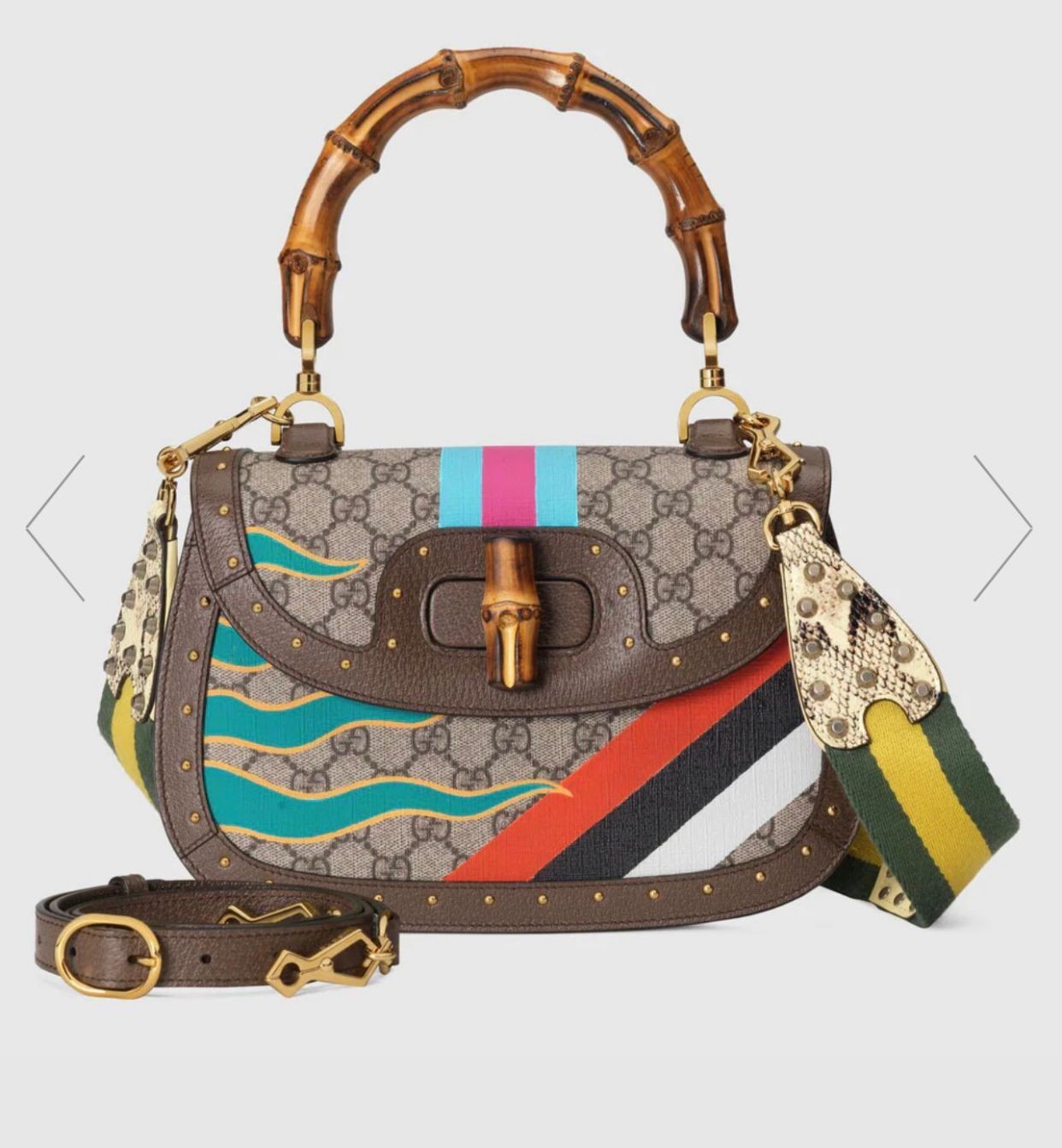 Gucci top handle bag with Bamboo 675798 colorful pattern HY5998Ri95