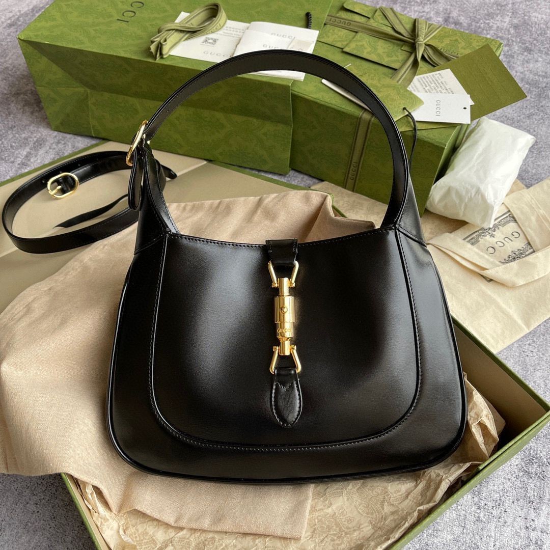 Gucci Vintage Jackie 1961 Original Leather Hobo Bag 636709 Black HY1257wv88