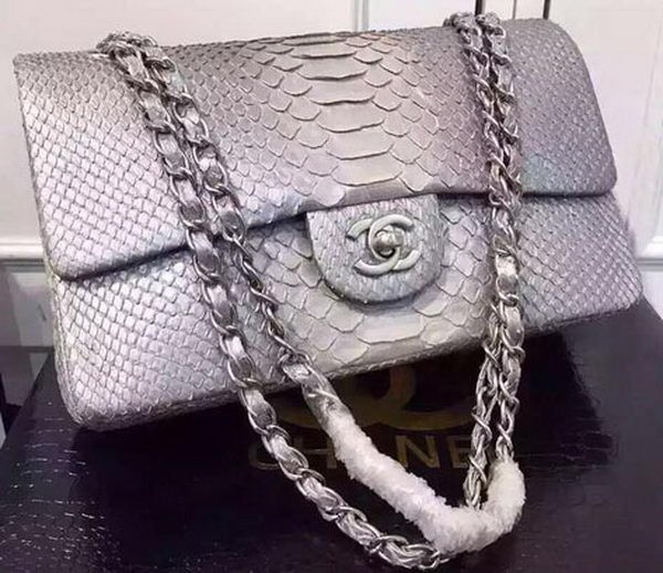 High Imitation Chanel 2.55 Series Flap Bags Grey&White Original Python Leather A1112SA Silver HY7612bg96