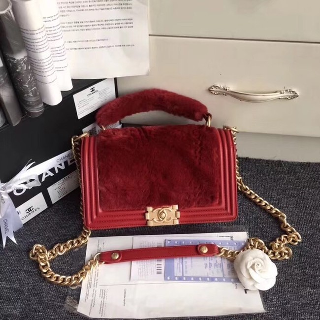 High Quality Imitation BOY CHANEL Flap Bag with Handle Orylag Calfskin & Gold-Tone Metal A94804 red HY5131Vu82