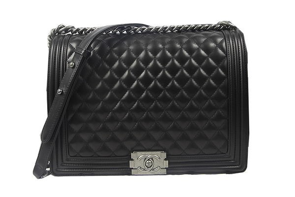 High Quality Imitation Boy Chanel Flap Shoulder Bag Black Original Sheepskin A67087 Silver HY8931wn47