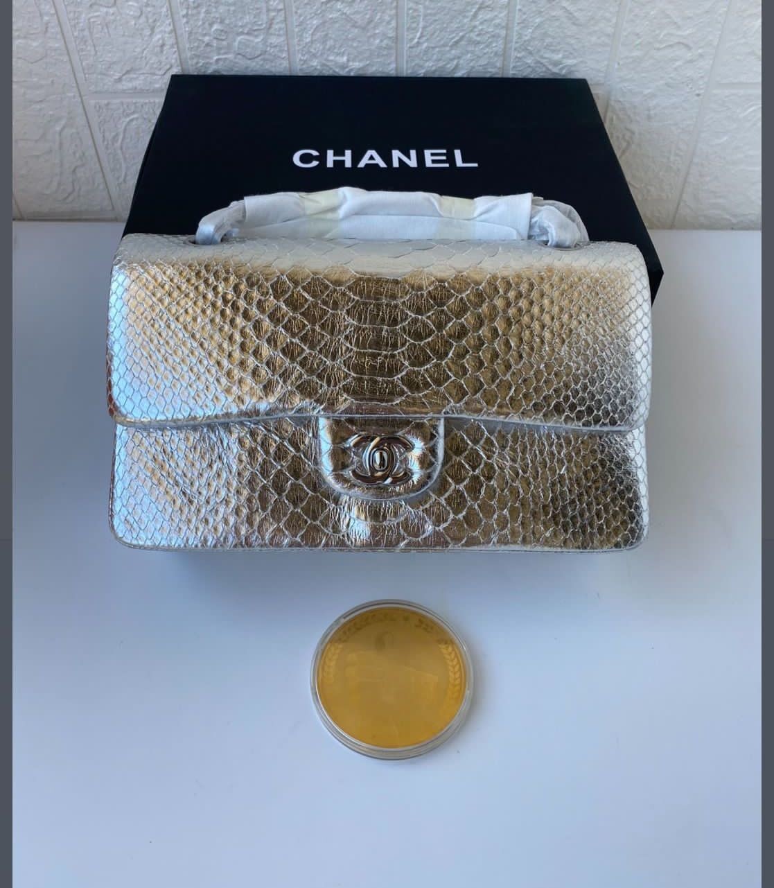 High Quality Imitation Chanel 2.55 Series Flap Bags Sakura Silver Original Python Leather A1112SA Silver HY5281wn47