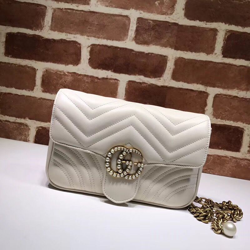 High Quality Replica Gucci Pearl GG Marmont Small Matelasse Original Leather Shoulder Bag 443497 White HY22454aR54