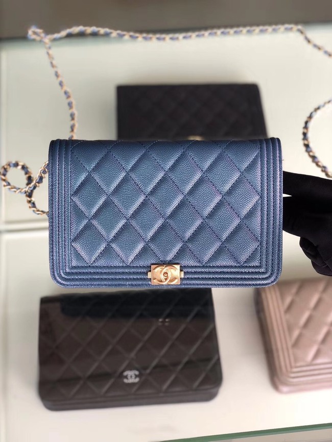 Hot Replica BOY CHANEL Original Wallet on Chain & Gold-Tone Metal B80287 blue HY4069wR89