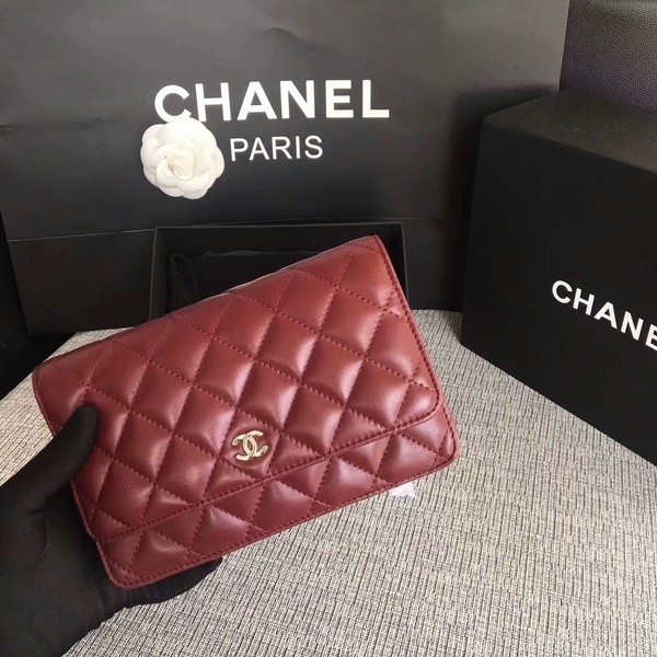 Imitation 1:1 Chanel WOC Flap Bag Dark Red Original Sheepskin Leather 33814 Silver HY858LT32