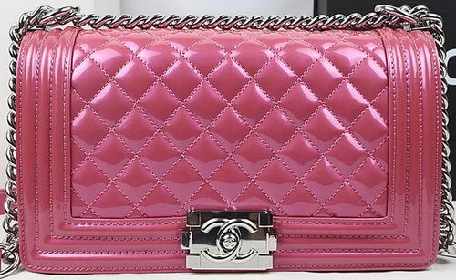 Imitation AAA Boy Chanel Flap Bag Original Pearly Patent Leather A67025 Rose HY9138kf15