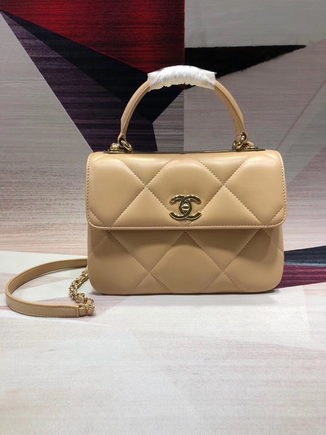 Imitation AAA Chanel CC original lambskin top handle flap bag A92236 apricot&Gold-Tone Metal HY23213RP55
