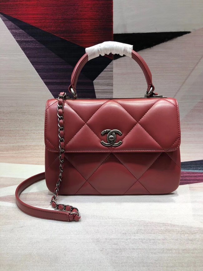 Imitation AAA Chanel CC original lambskin top handle flap bag A92236 red&silver-Tone Metal HY23738kf15