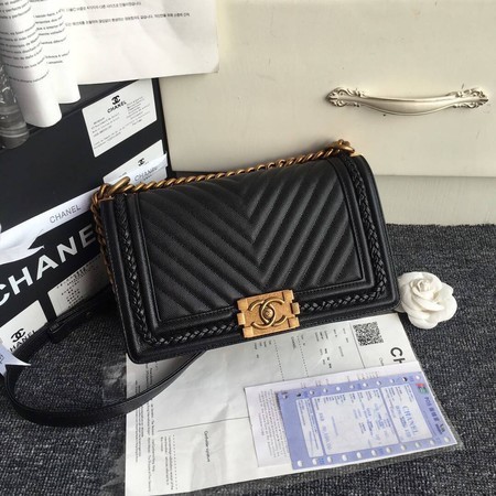 Imitation Boy Chanel Flap Bag Original Chevron Leather A67086 Black HY5703Tm92